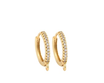 18K Gold Filled Round Earrings, Micropavé CZ Pierced Earrings, Hoop Earrings,Earring Charm,Gift For Her, DIY Jewelry Supplies,15x13x1.5mm
