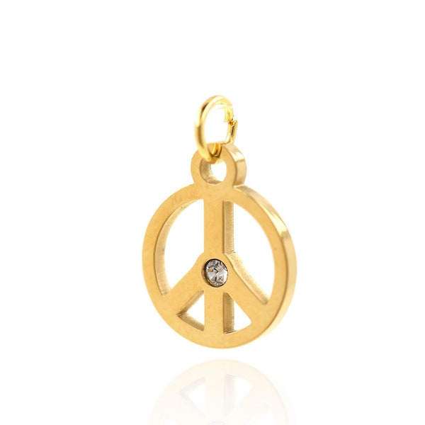 Stainless Steel Peace Symbol Charms, 18K Gold Filled Anti-war pendant, Round Openwork Pendant, DIY Jewelry Making Supplies, 18.2*12*1.3mm