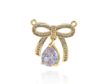Knot Jewelry，18K Gold Filled Knot Charm,Knot Pendant,Bow Pendant, Micropavé CZ Bow Charm, Gifts For Her，DIY Jewelry Supplies, 29.5x20.6x4mm