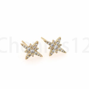 Micropavé CZ Kraakbeen Hoepel Oorbellen, 18K Goud Gevulde Polaris Oorbellen, Zirkoon Stud Oorbellen, Star Charm, Star Sieraden, 10x12x2mm