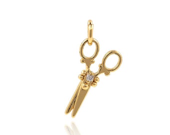 14 KT GOLDPLATTIERTE SCHERE CHARMS ANHÄNGER MIT 24" SEILKETTE SET-A34