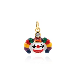 18K Gold Filled Clown Pendant, Enamel Clown Necklance,Micropavé CZ Circus Charm,Clown Charm,Gift For Her,DIY Jewelry Supplies,19x16x5mm