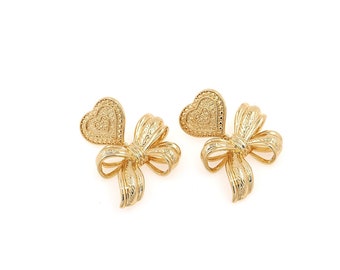 18K Gold Filled Knot Earrings,Heart Earrings, Bow Earrings,Dainty Bow Jewelry,Gift For Her,DIY Jewelry Supplies,39x29x8.5mm
