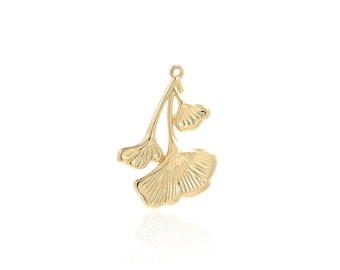 18K Gold Filled Ginkgo Leaf Pendant, Leaf Pendant, Ginkgo Leaf Necklace, Plant Pendant, DIY Jewelry Supplies, 32.4x22.7x2mm