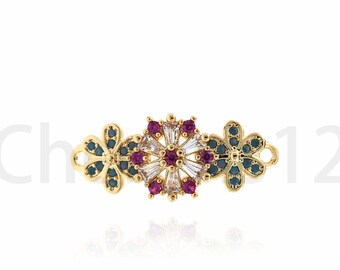 Connecteur couronne en zircone, breloque connecteur CZ micro pavé, breloque fleur en or 18 carats, connecteur fleur, fournitures pour fabrication de bijoux DIY