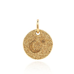 18K Gold Filled Moon Pendant,Astral Necklace,Crescent Moon Charm,Round Charm,Star Necklace,DIY Jewelry Supplies, 14*10.8*1.2mm