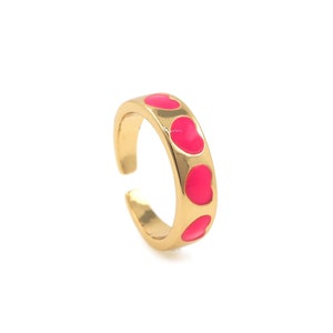 Enamel Heart Rings, 18K Gold Filled Love Rings, Micropavé CZ Cute Rings, Split Rings, Enamel Rings, Round Rings, Adjustable Rings