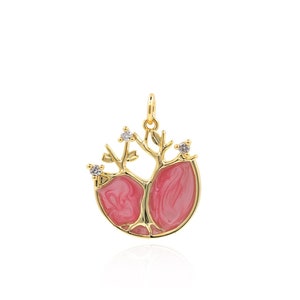 18K Gold Filled Plant Necklace,Plant Charm,Enamel Tree of Life Pendant, Micropavé CZ Tree Necklace, DIY Jewelry Supplies,23x18x1.8mm