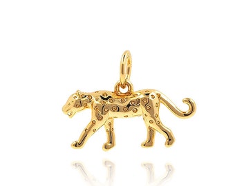 Ciondolo leopardo denaro, fascino felino, fascino leopardo, collana di fauna selvatica riempita d'oro 18k, collana di leopardo, forniture di gioielli fai da te, 13 * 17,4 * 4,2 mm