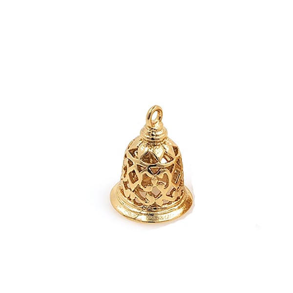 18K Gold Filled Bell Pendant, Openwork Bell Charm, Bell Necklace,Christmas Gift,Gift For Her,DIY Jewelry Supplies,15*11.5mm