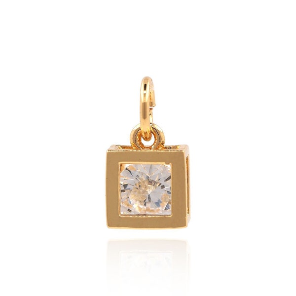 Gemstone pendant，18K Gold Filled Square Pendant,Micropavé CZ Solitaire Necklace,Cube Pendant,Geometric Pendant，Gift For Her, 11.7*6.3*4mm