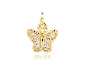 Insect Necklace,Micropavé CZ Flying Charms, Butterfly Charm,18K Gold Filled Butterfly Pendant,DIY Jewelry Making Supplies,15x11.5x2mm