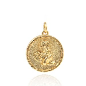 18K Gold Filled Angel Pendant, Angel Charm, Round Necklace, Angel Necklace, Angel Jewelry, DIY Jewelry Supplies, 22.5*17*2.8mm
