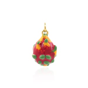 Dragon Fruit Pendant, 18K Gold Filled Enamel Fruit Pendant, Dragon Fruit Charm, Dragon Fruit Necklace,DIY Jewelry Supplies,17x10x10mm