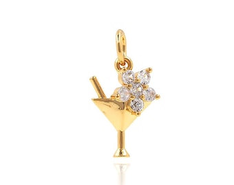 18K Gold Filled Cocktail Pendant,Martini Drink Charms,Wine Glass Pendant,Micropavé CZ Juice Drink Pendant，DIY Jewelry Supplies,17*9.3*3.7mm