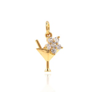 18K Gold Filled Cocktail Pendant,Martini Drink Charms,Wine Glass Pendant,Micropavé CZ Juice Drink Pendant，DIY Jewelry Supplies,17*9.3*3.7mm