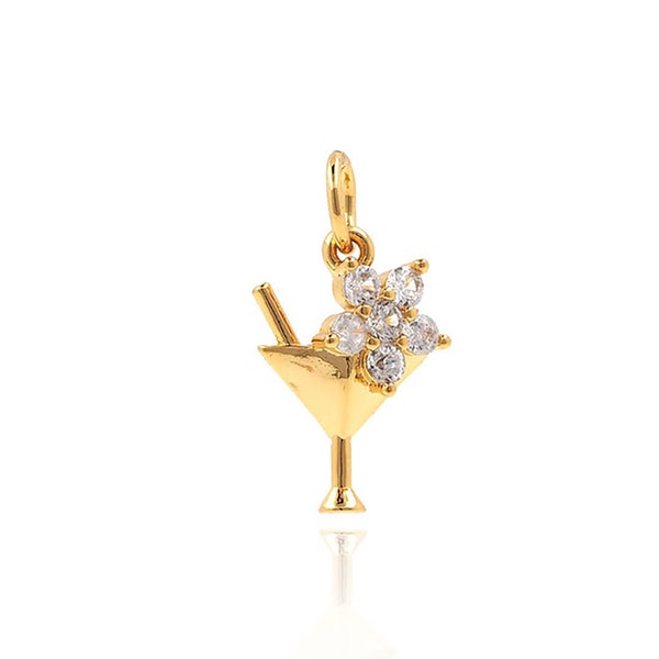 18K Gold Filled Cocktail Pendant,Martini Drink Charms,Wine Glass Pendant,Micropavé CZ Juice Drink Pendant，DIY Jewelry Supplies,17*9.3*3.7mm