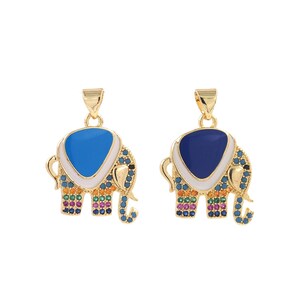 Micropavé CZ Elephant Charm, 18K Gold Filled Wildlife Pendant,Enamel Elephant Pendant Charm,DIY Jewelry Making Supplies,25x18x2.5mm