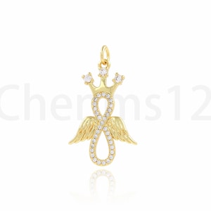 Infinity Pendant, Wing Charm, Micropavé CZ Symbol Charm, Wing Charm, 18K Gold Filled Symbol Necklace, DIY Jewelry Supplies, 15.5x30x1.7mm