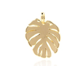 18K Gold Filled Palm Leaf Pendant,, Leaf Pendant, Tropical Plant necklace, Monstera leaf Pendant, DIY Jewelry Supplies, 19.2*15*1.9mm