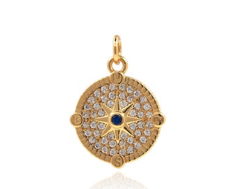 Micro pavé CZ Polaris Anhänger,Runder Anhänger,18K Gold Filled Stern Anhänger,Starburst Anhänger,Himmlischer Anhänger,DIY Schmuck Zubehör,18x13x2mm