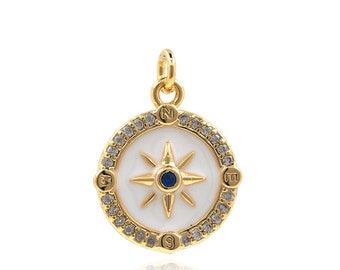 18K Gold Filled Sternanhänger,Micro Pavé CZ Polaris Charms,runder Emaille Starburst Anhänger,DIY Schmuck Zubehör,18x13x2,5 mm