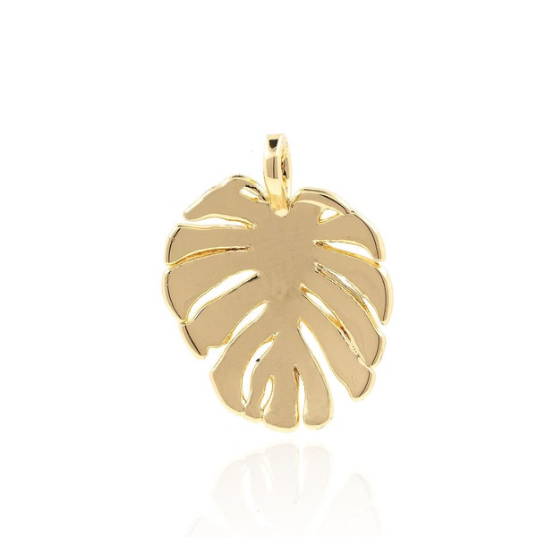 18K Gold Filled Palm Leaf Pendant,, Leaf Pendant, Tropical Plant necklace, Monstera leaf Pendant, DIY Jewelry Supplies, 19.2*15*1.9mm