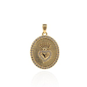 18K Gold Filled Heart Pendant, Sacred Heart Pendant, Oval Pendant，Micropavé CZ Heart Necklace,Heart Charm,DIY Jewelry Supplies,27x17.5x2.7mm