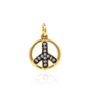 Micro pavé CZ Peace Symbol Charms, 18K Gold Filled Anti-war pendant, Round Openwork Pendant, DIY Jewelry Making Supplies, 15.9*10.9*1.8mm
