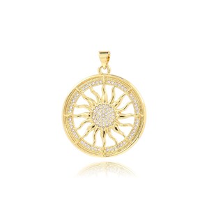 18K Gold Filled Sun Charm, Sun Pendant, Sun Charm, Micropavé CZ Sun Necklace, DIY Jewelry Making Supplies, 27x27x3.5mm