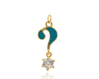 Colgante de signo de interrogación de esmalte, dijes de símbolo rellenos de oro de 18 quilates, joyería de signo de interrogación Micropavé CZ, regalo para ella, suministros de joyería de bricolaje, 25x9x3,5 mm