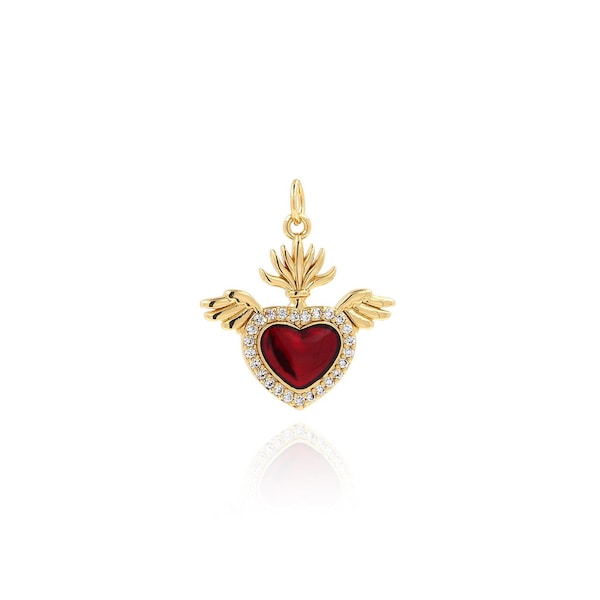 Zarter Anhänger,Flügel Herz Anhänger,18K Gold Filled Emaille Herz Anhänger,Flying Charm,Flügel Charm,DIY Schmuck Zubehör,25x21.5x2.3mm