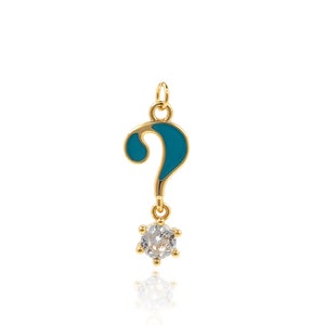 Enamel Question Mark Pendant,18K Gold Filled Symbol Charms,Micropavé CZ Question Mark Jewelry，Gift For Her，DIY Jewelry Supplies，25x9x3.5mm