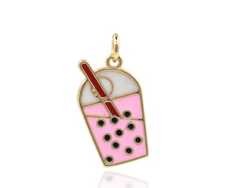 18K Gold Filled Milk Tea Pendant,Boba Milk Tea Charm,Bubble Tea Charm,Milk Tea Necklace,Gift for Her,DIY Jewelry Supplies,24x12x2mm