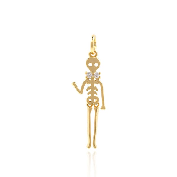 Human skeleton Pendant,18K Gold Filled Skull Pendant, skeleton Necklace,Micropavé CZ Skull Charm,DIY Jewelry Making Supplies,27.5*7.6*2.7mm