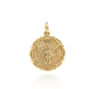 Angel Charm, Round Necklace, 18K Gold Filled Angel Pendant, Angel Necklace, Angel Jewelry, DIY Jewelry Supplies, 20.5x15x2mm