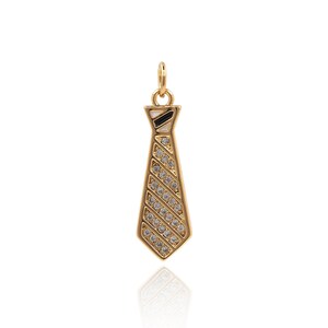 Tie Pendant, Micropavé CZ Tie Charm, 18K Gold Filled Tie Jewelry, Pendant for Men, DIY Jewelry Making Supplies, 27.5*7.5*1.5mm