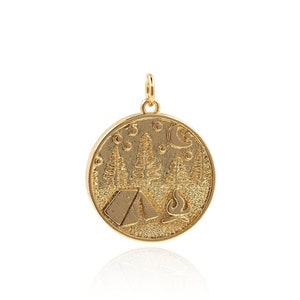 Round Pendant,18K Gold Filled Moon Pendant,Tent Necklace,Crescent Moon Charm,Starry Night Pendant,DIY Jewelry Supplies, 26x20x2.5mm