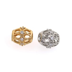 Micropavé CZ Large Hole Cylindrical beads,Barrel beads,18K Gold Filled Round Spacer Beads,DIY Bracelet Necklace Supplies,10.3x9.8mm