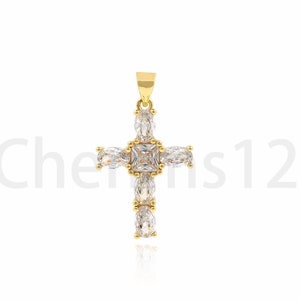 Micropavé CZ Christian Necklace,Cross Pendant,Religious Necklace,18K Gold Filled Cross Charm, DIY Jewelry Making Supplies,30x18x4mm