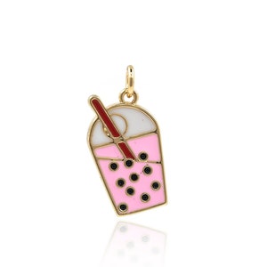 18K Gold Filled Milk Tea Pendant,Boba Milk Tea Charm,Bubble Tea Charm,Milk Tea Necklace,Gift for Her,DIY Jewelry Supplies,24x12x2mm