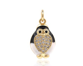 Colgante de búho, colgante de pájaro Micropavé CZ, collar de búho lleno de oro de 18 quilates, encanto de búho, joyería animal, suministros de joyería DIY, 21x10,8x3,5 mm