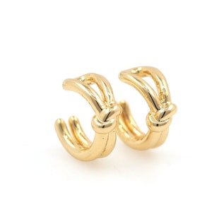 18K Gold Filled Knotted Earrings, Curved Earring,Bone Clip Earrings, Knot Earrings,Gift For Her, No Hole Earrings,11x11.2x5.5mm