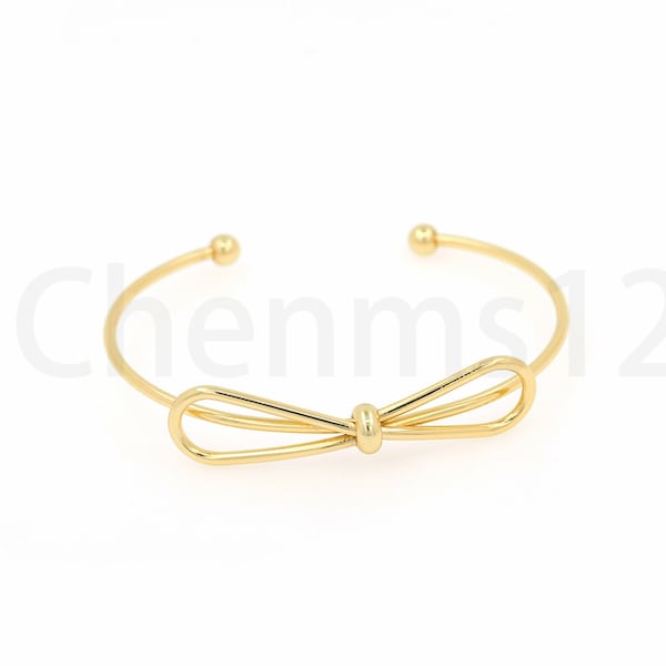 Bow Bangle, 18K Gold Filled Adjustable Bangle, Gold Open Bangle, Boho Bracelet, Knot Bracelet, DIY Jewelry Supplies, 62mm