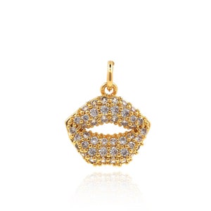 Dainty Lips Charm,18K Gold Filled Lips Pendant,CZ Micro Pave Lips Necklace,Gift for Her,DIY Jewelry Making Supplies,15.7*11.8*2.4mm