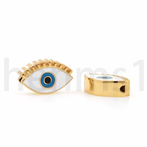 18K Gold Filled Enamel Evil Eye Beads, Enamel Eye Spacer Beads, DIY Bracelet Necklace Jewelry Beads, 11x18.5x5.7mm, Hole 2.8mm