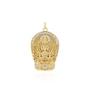 18K Gold Filled Buddha Charm,Engraved Necklace,Buddha Pendant, Buddhist Charm,Micropavé CZ Religious Charm, DIY Jewelry Supplies,35x20x4mm