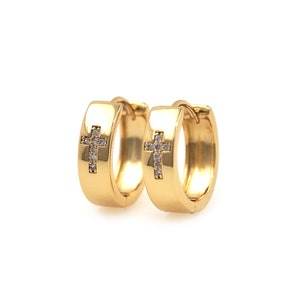18K Gold Filled Cross Round Oorbellen, Micro Pavé CZ Pierced Oorbellen, Religieuze Oorbellen, DIY Sieraden Maken Benodigdheden, 15x15.5x4.5mm