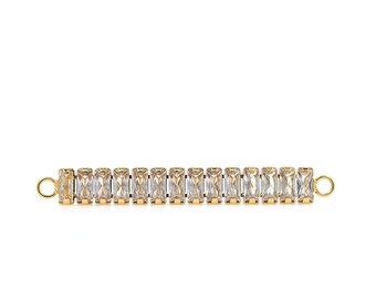 18K Gold Filled Bar Connector, DIY Bracelet Necklace Connector, Micropavé CZ Bar Charm, Rectangular Zircon Connector,6.8x55x3mm