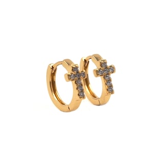 Religiöser Ohrring,Hoop Ohrringe,18K Gold Filled Kreuz Ohrringe,Ohrring Charm,Micro Pavé CZ Kreuz Huggie Creolen,DIY Schmuck Zubehör,14x16mm
